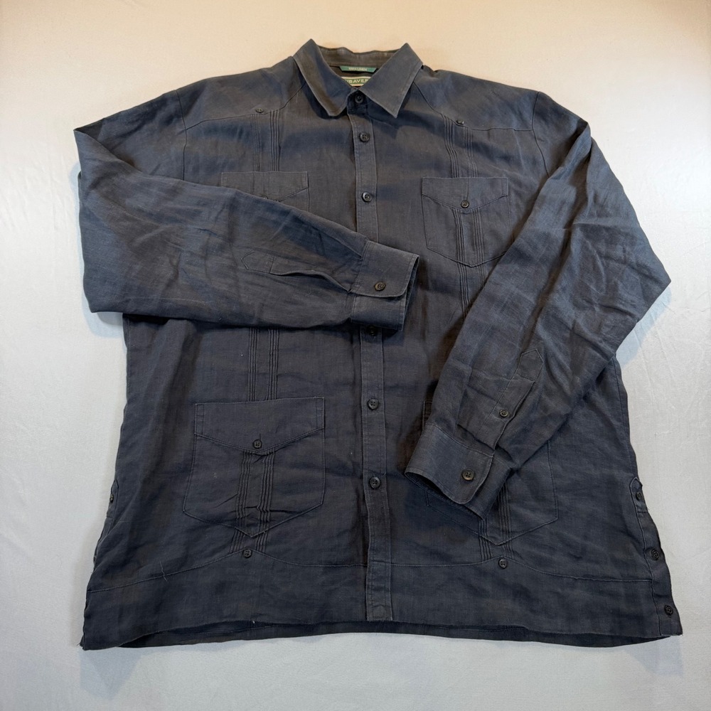Cubavera Mens 100% Linen Long Sleeve Black Shirt L Coastal Grandpa Luxury Resort